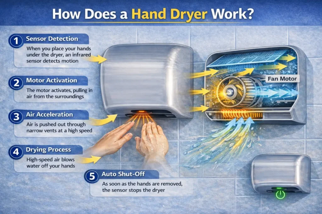 How Do Air Hand Dryers Work and What Are the Types of Hand Dryers Available? 1 How Does a Hand Dryer Work