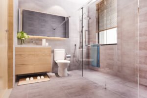 3d Rendering Modern Design Marble Tile Toilet Bathroom