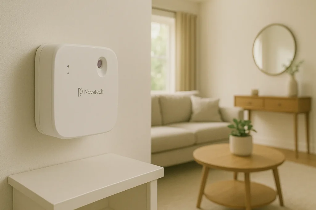 automatic air freshener dispenser placed in a modern living room