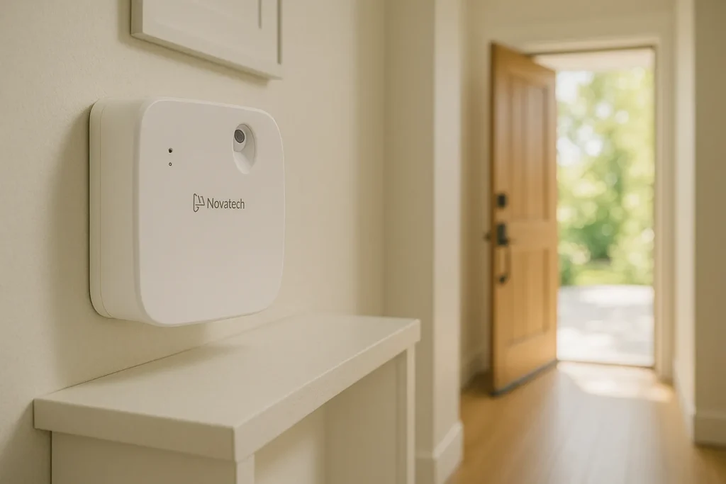 automatic air freshener dispenser placed right at the entrance of a modern home