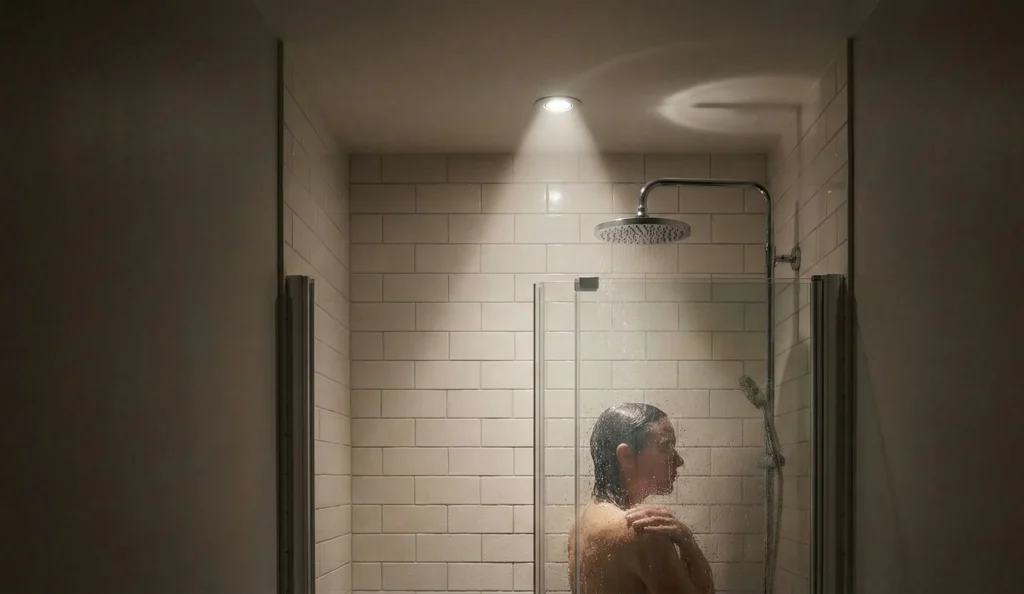 10 Bathroom Lighting Design Ideas for Small Bathrooms 5 Bathroom ceiling lighting ideas with focused downlight in modern shower area