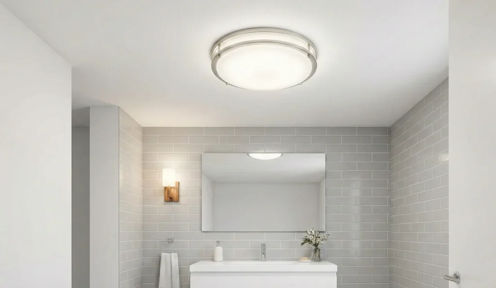 10 Bathroom Lighting Design Ideas for Small Bathrooms 6 Bathroom ceiling lights design with flush mount LED for even illumination