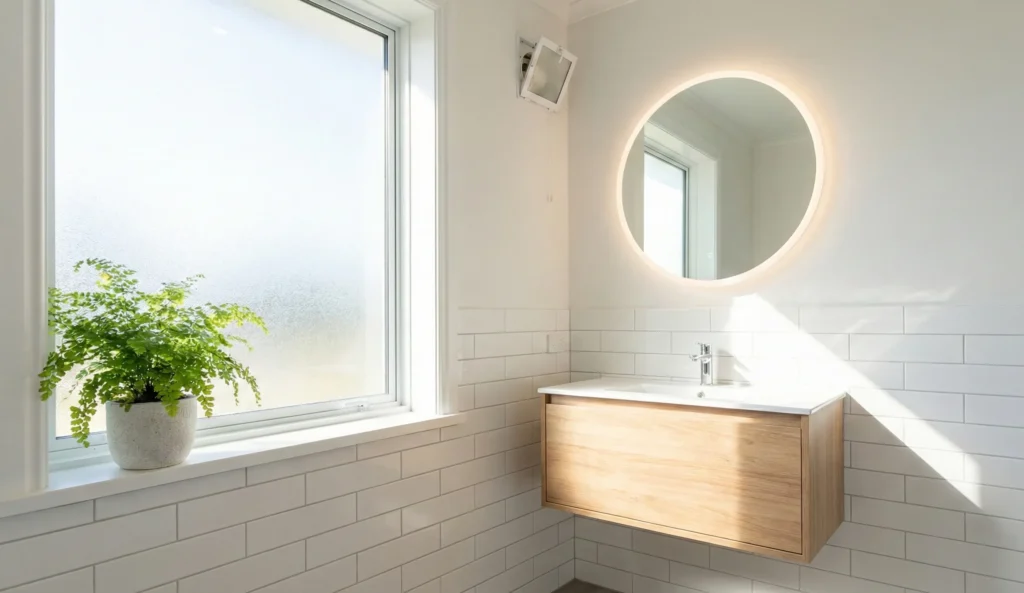 10 Bathroom Lighting Design Ideas for Small Bathrooms 1 Bathroom lighting ideas for small bathrooms with LED mirror and natural light