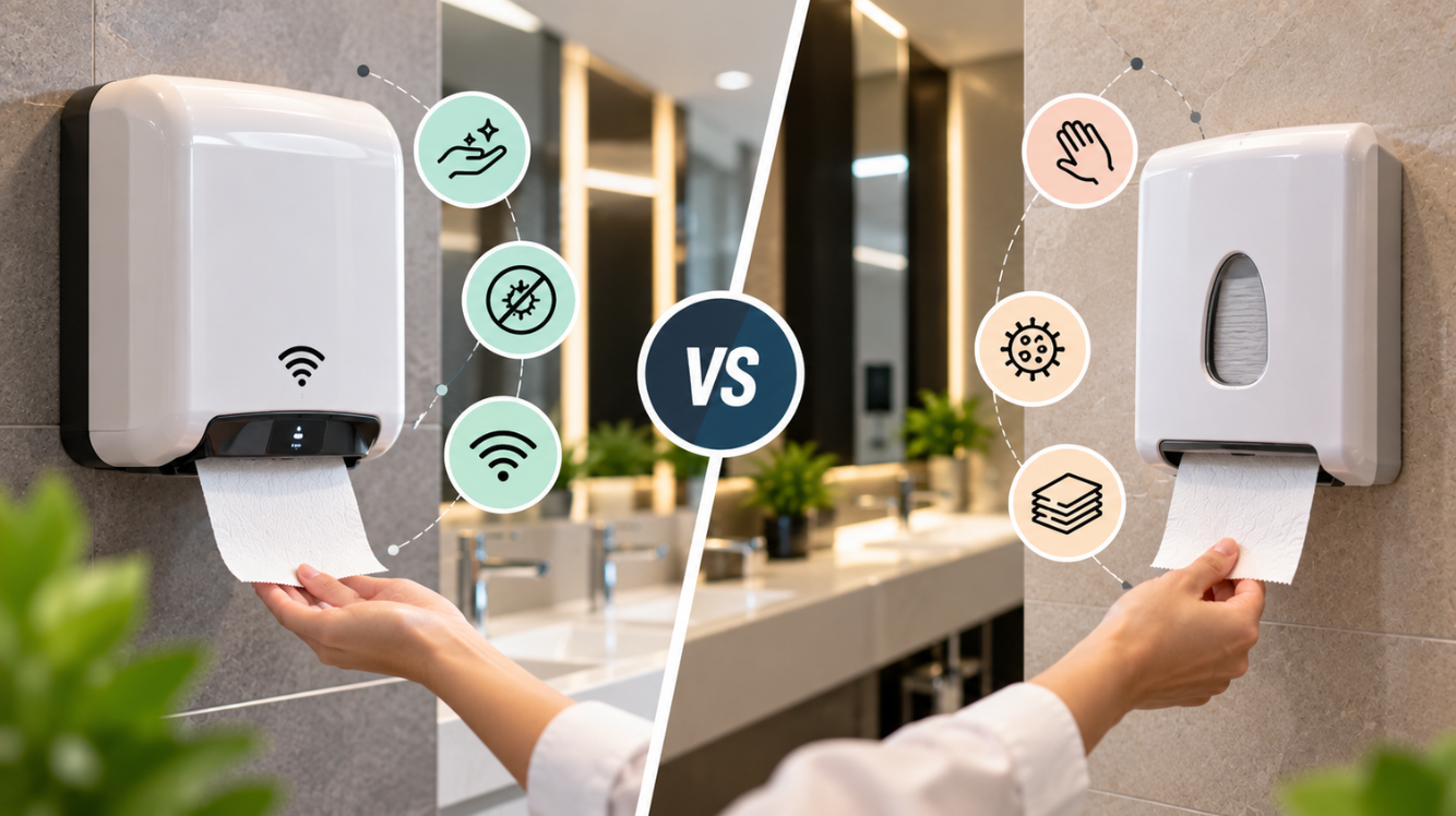 Homepage 54 Sensor Tissue Dispensers vs Manual Dispensers: Which Is Better for Commercial Washrooms?